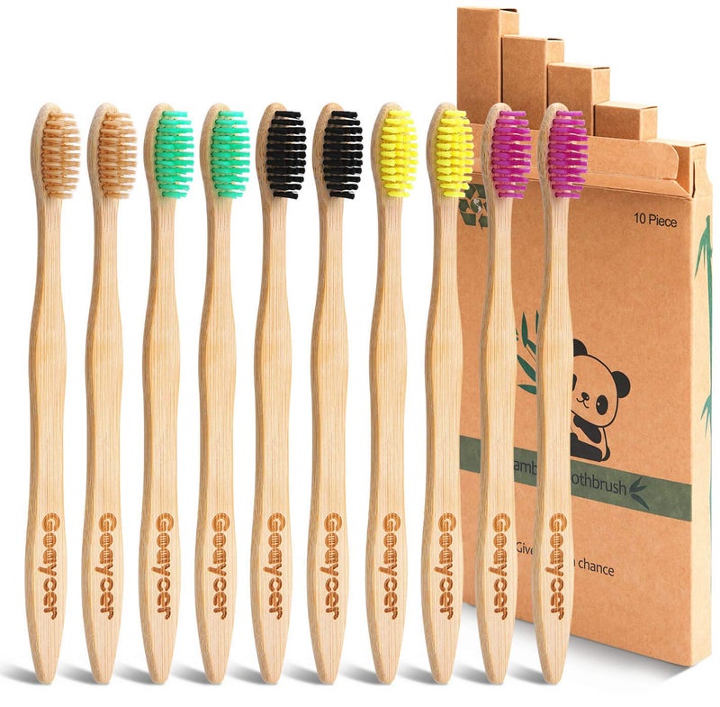Goaycer Eco Friendly Bamboo Toothbrush, 10Pack Medium Firm Bristles Biodegradable Bulk Wooden Toothbrushes - Image 1